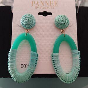 PANNEE By PANACEA Boho Mint/Seafoam Green Rattan & Resin Oval Drop Earrings**NEW